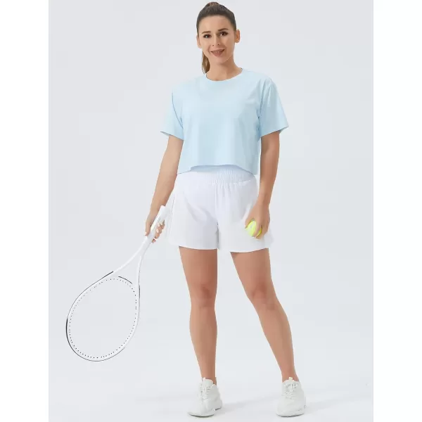 THE GYM PEOPLE Womens Workout Crop Top TShirt Short Sleeve Boxy Yoga Running Cropped Basic TeeLight Blue