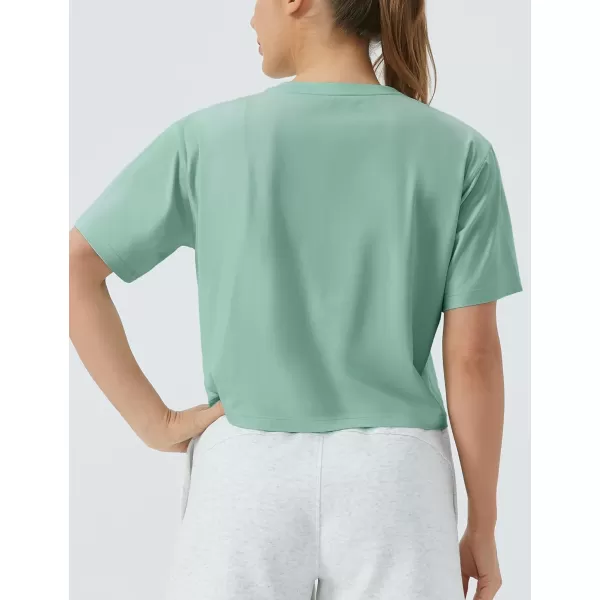 THE GYM PEOPLE Womens Workout Crop Top TShirt Short Sleeve Boxy Yoga Running Cropped Basic TeeLight Green