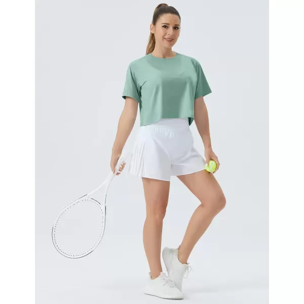 THE GYM PEOPLE Womens Workout Crop Top TShirt Short Sleeve Boxy Yoga Running Cropped Basic TeeLight Green