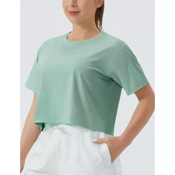 THE GYM PEOPLE Womens Workout Crop Top TShirt Short Sleeve Boxy Yoga Running Cropped Basic TeeLight Green