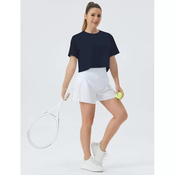 THE GYM PEOPLE Womens Workout Crop Top TShirt Short Sleeve Boxy Yoga Running Cropped Basic TeeNavy Blue