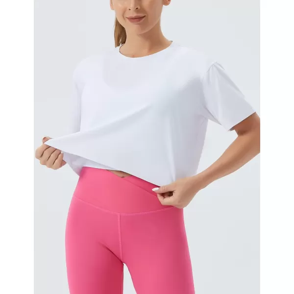 THE GYM PEOPLE Womens Workout Crop Top TShirt Short Sleeve Boxy Yoga Running Cropped Basic TeeWhite