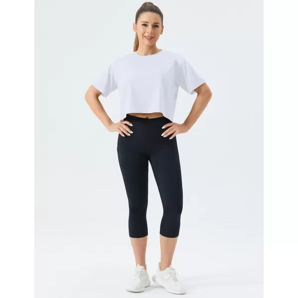 THE GYM PEOPLE Womens Workout Crop Top TShirt Short Sleeve Boxy Yoga Running Cropped Basic TeeWhite