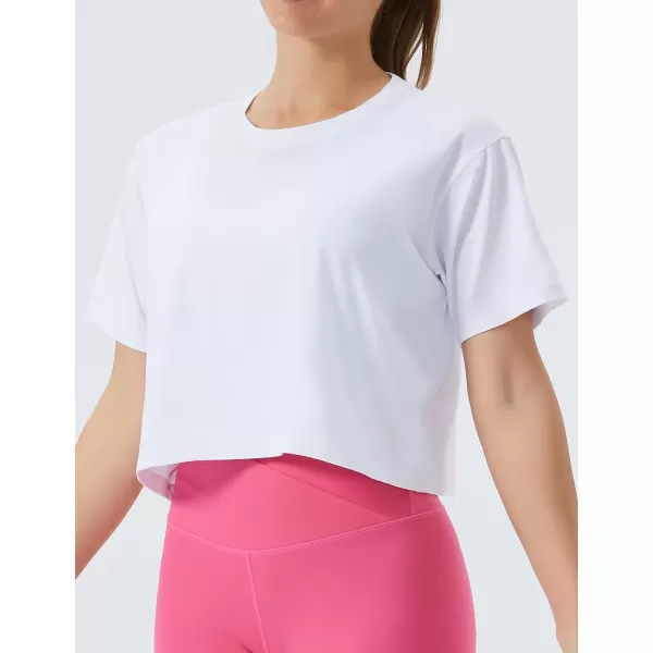 THE GYM PEOPLE Womens Workout Crop Top TShirt Short Sleeve Boxy Yoga Running Cropped Basic TeeWhite