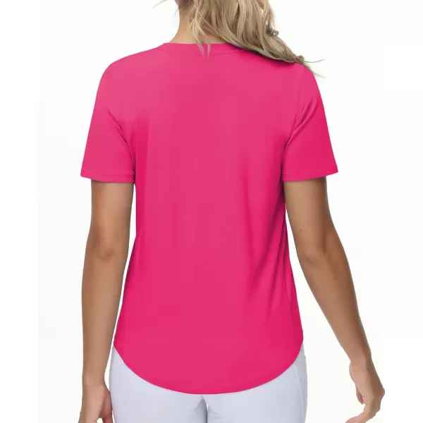 THE GYM PEOPLE Womens Workout Short Sleeve Breathable TShirts Athletic Yoga Tee TopsBright Pink