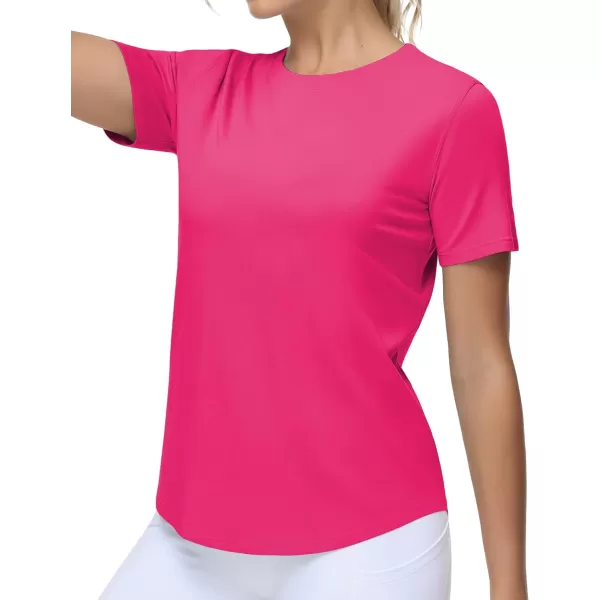 THE GYM PEOPLE Womens Workout Short Sleeve Breathable TShirts Athletic Yoga Tee TopsBright Pink