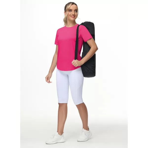 THE GYM PEOPLE Womens Workout Short Sleeve Breathable TShirts Athletic Yoga Tee TopsBright Pink
