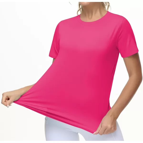 THE GYM PEOPLE Womens Workout Short Sleeve Breathable TShirts Athletic Yoga Tee TopsBright Pink
