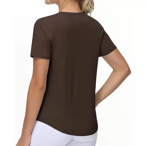 THE GYM PEOPLE Womens Workout Short Sleeve Breathable TShirts Athletic Yoga Tee TopsBrown