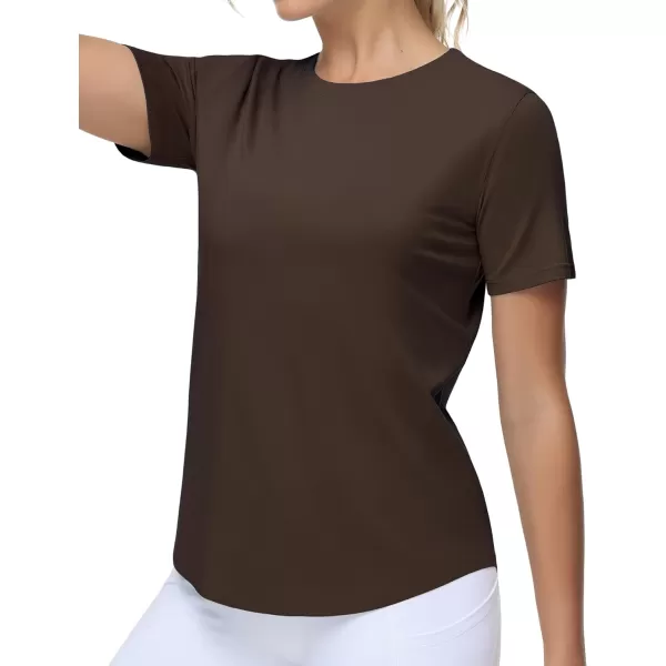 THE GYM PEOPLE Womens Workout Short Sleeve Breathable TShirts Athletic Yoga Tee TopsBrown