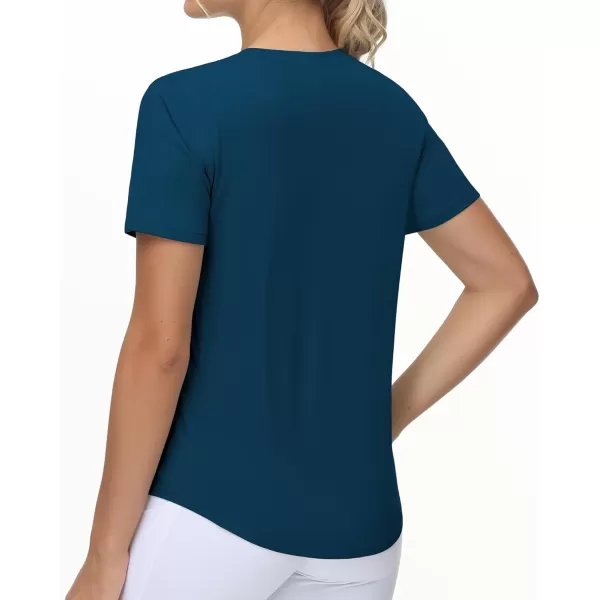 THE GYM PEOPLE Womens Workout Short Sleeve Breathable TShirts Athletic Yoga Tee TopsDark Blue Green