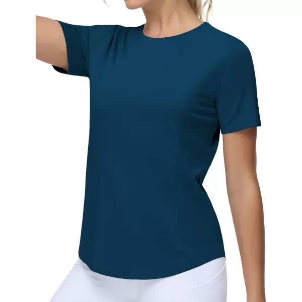THE GYM PEOPLE Womens Workout Short Sleeve Breathable TShirts Athletic Yoga Tee TopsDark Blue Green