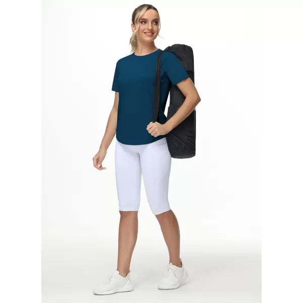 THE GYM PEOPLE Womens Workout Short Sleeve Breathable TShirts Athletic Yoga Tee TopsDark Blue Green