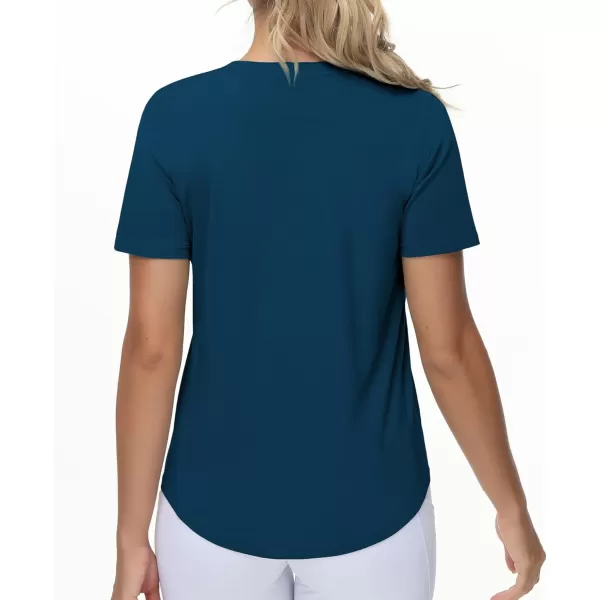 THE GYM PEOPLE Womens Workout Short Sleeve Breathable TShirts Athletic Yoga Tee TopsDark Blue Green