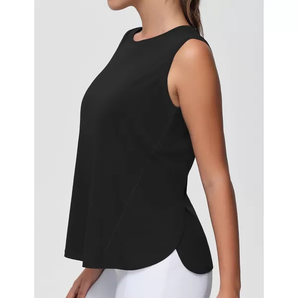 THE GYM PEOPLE Womens Workout Tank Tops Loose Fit Sleeveless Breathable Yoga Shirts with Side SlitsBlack