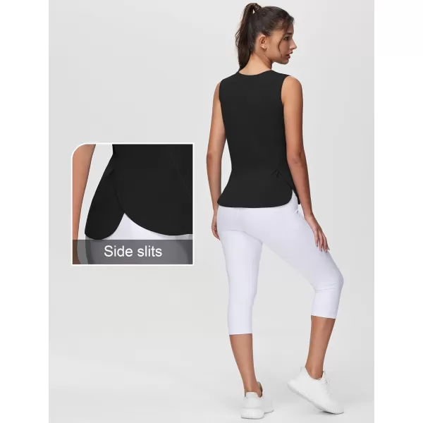 THE GYM PEOPLE Womens Workout Tank Tops Loose Fit Sleeveless Breathable Yoga Shirts with Side SlitsBlack