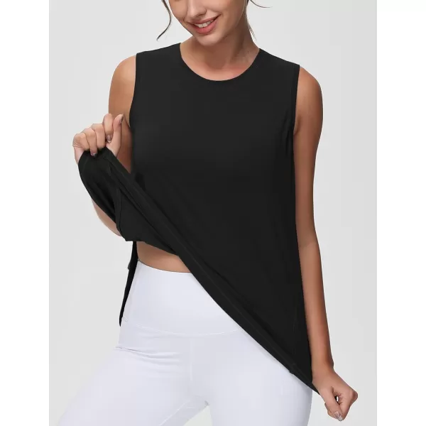 THE GYM PEOPLE Womens Workout Tank Tops Loose Fit Sleeveless Breathable Yoga Shirts with Side SlitsBlack