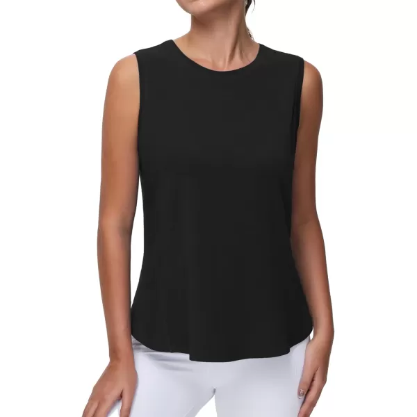 THE GYM PEOPLE Womens Workout Tank Tops Loose Fit Sleeveless Breathable Yoga Shirts with Side SlitsBlack