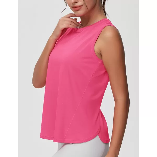 THE GYM PEOPLE Womens Workout Tank Tops Loose Fit Sleeveless Breathable Yoga Shirts with Side SlitsBright Pink