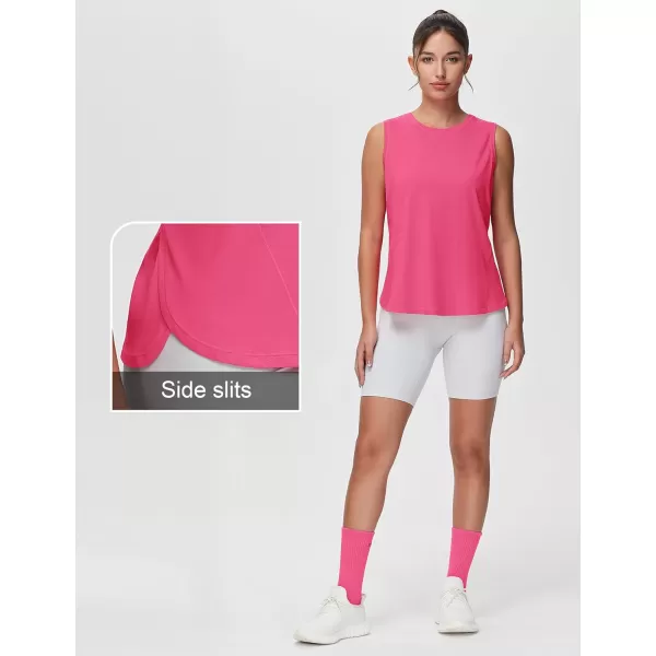 THE GYM PEOPLE Womens Workout Tank Tops Loose Fit Sleeveless Breathable Yoga Shirts with Side SlitsBright Pink