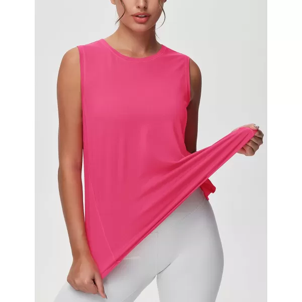 THE GYM PEOPLE Womens Workout Tank Tops Loose Fit Sleeveless Breathable Yoga Shirts with Side SlitsBright Pink