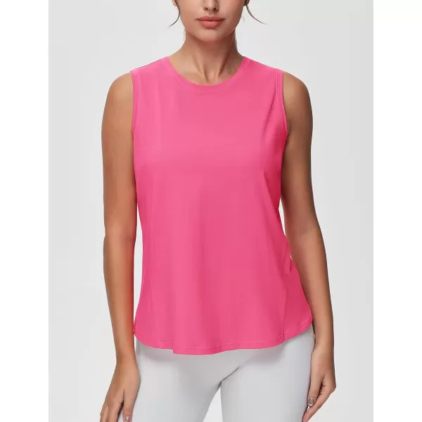 THE GYM PEOPLE Womens Workout Tank Tops Loose Fit Sleeveless Breathable Yoga Shirts with Side SlitsBright Pink