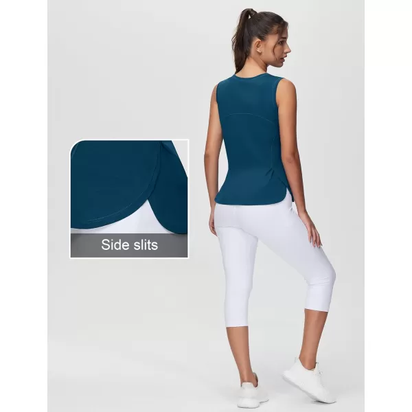 THE GYM PEOPLE Womens Workout Tank Tops Loose Fit Sleeveless Breathable Yoga Shirts with Side SlitsDark Blue Green