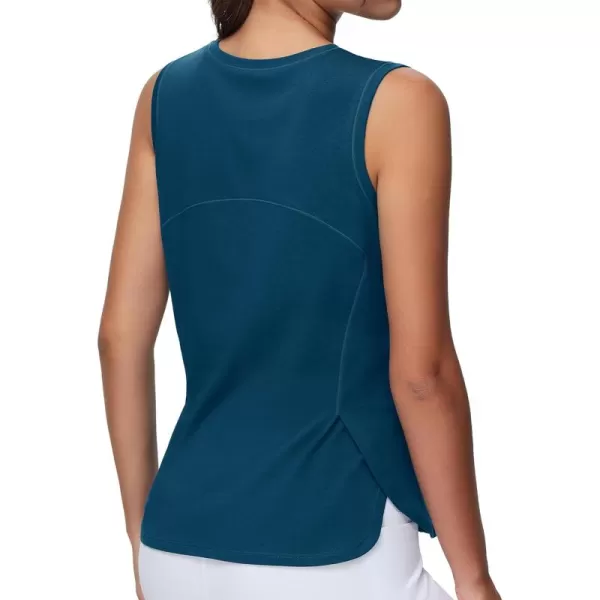THE GYM PEOPLE Womens Workout Tank Tops Loose Fit Sleeveless Breathable Yoga Shirts with Side SlitsDark Blue Green