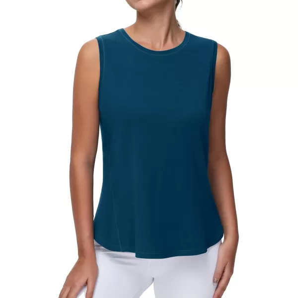 THE GYM PEOPLE Womens Workout Tank Tops Loose Fit Sleeveless Breathable Yoga Shirts with Side SlitsDark Blue Green