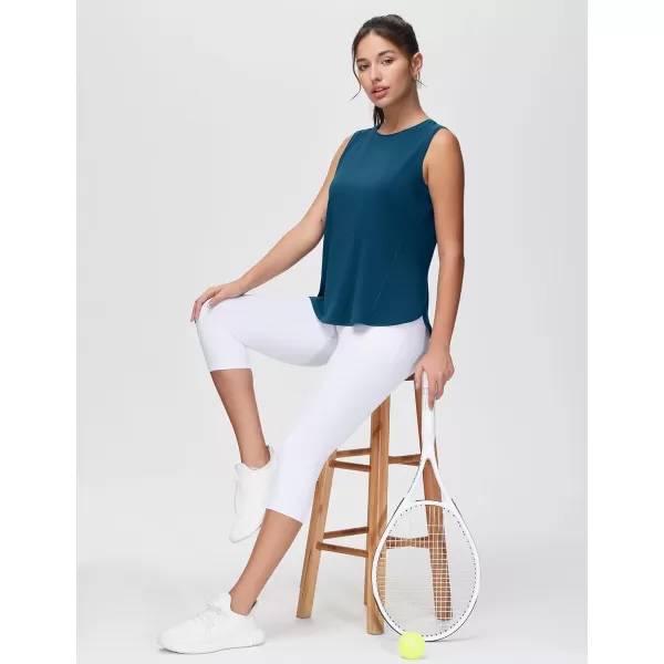 THE GYM PEOPLE Womens Workout Tank Tops Loose Fit Sleeveless Breathable Yoga Shirts with Side SlitsDark Blue Green