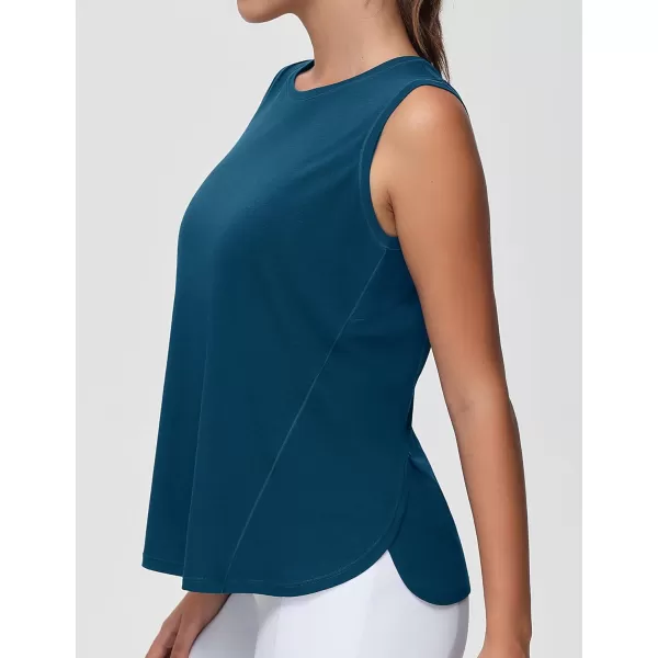 THE GYM PEOPLE Womens Workout Tank Tops Loose Fit Sleeveless Breathable Yoga Shirts with Side SlitsDark Blue Green