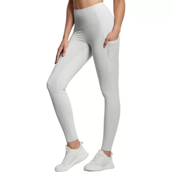 THE GYM PEOPLE Thick High Waist Yoga Pants with Pockets Tummy Control Workout Running Yoga Leggings for WomenBright Grey