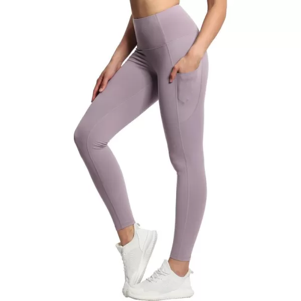 THE GYM PEOPLE Thick High Waist Yoga Pants with Pockets Tummy Control Workout Running Yoga Leggings for WomenGrey Purple