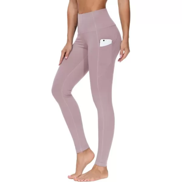 THE GYM PEOPLE Thick High Waist Yoga Pants with Pockets Tummy Control Workout Running Yoga Leggings for WomenPale Purple