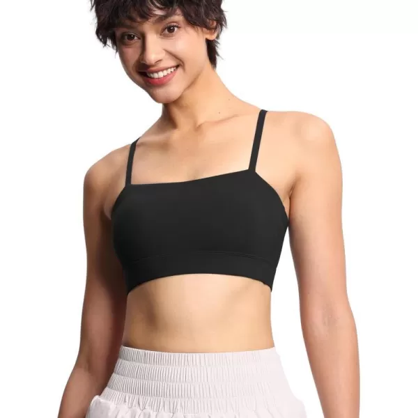 THE GYM PEOPLE Womens Adjustable Spaghetti Strap Sports Bras Wirefree Workout Tops with Removable PaddedBlack