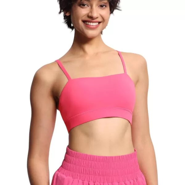 THE GYM PEOPLE Womens Adjustable Spaghetti Strap Sports Bras Wirefree Workout Tops with Removable PaddedBright Pink