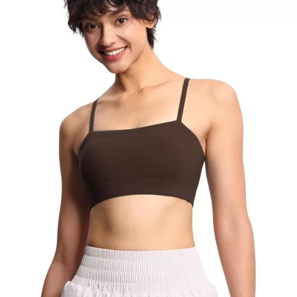 THE GYM PEOPLE Womens Adjustable Spaghetti Strap Sports Bras Wirefree Workout Tops with Removable PaddedBrown
