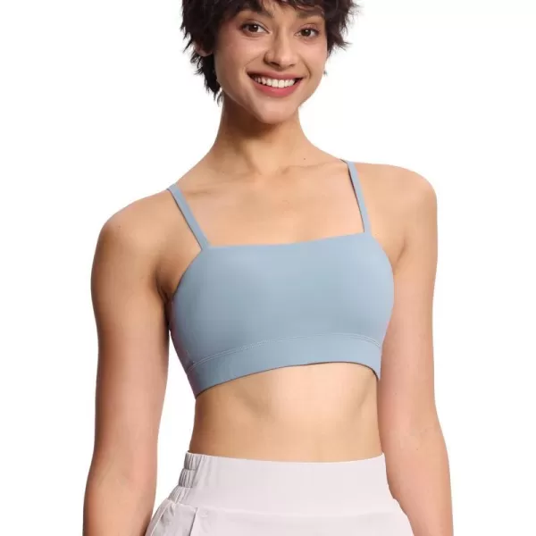 THE GYM PEOPLE Womens Adjustable Spaghetti Strap Sports Bras Wirefree Workout Tops with Removable PaddedDenim Blue