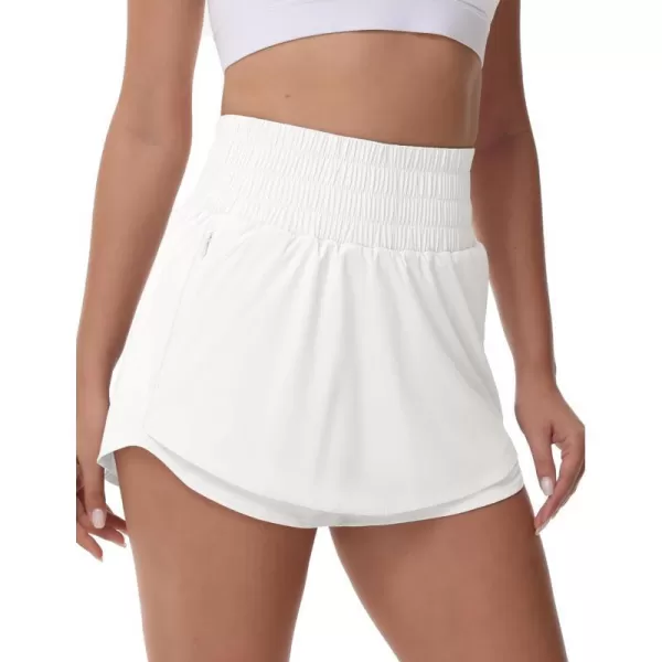THE GYM PEOPLE Womens Athletic Shorts Elastic Waisted Quick Dry Ruffle Tennis Workout Skorts with Mesh Liner Zip PocketsWhite