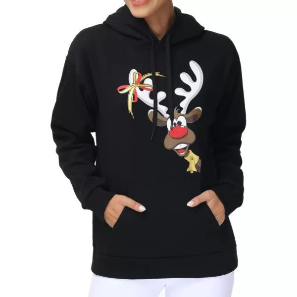 THE GYM PEOPLE Womens Basic Pullover Hoodie Loose fit Ultra Soft Fleece hooded Sweatshirt With PocketsElk Print Black