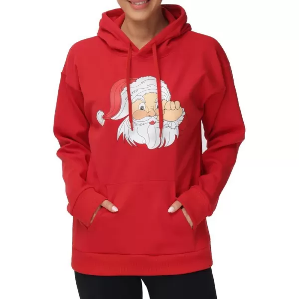 THE GYM PEOPLE Womens Basic Pullover Hoodie Loose fit Ultra Soft Fleece hooded Sweatshirt With PocketsSanta Print Red