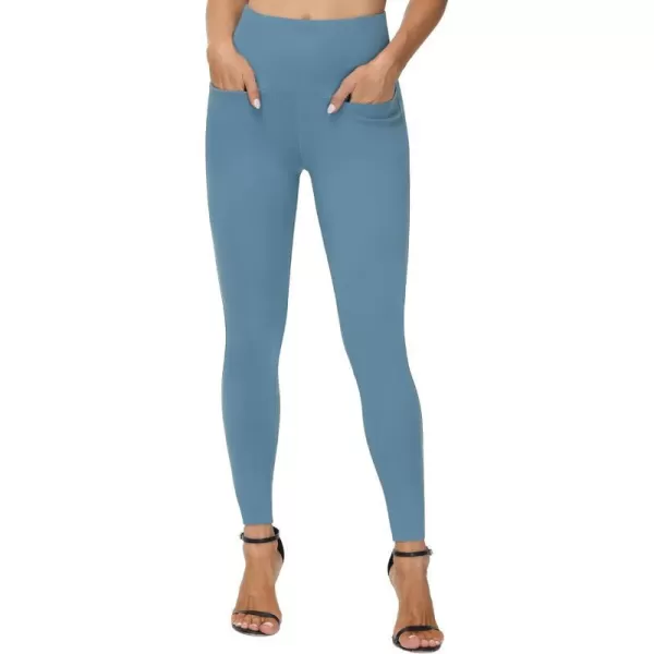 THE GYM PEOPLE Womens Casual Yoga Leggings High Waisted Tummy Control Workout Pants with 4 PocketsGrey Blue