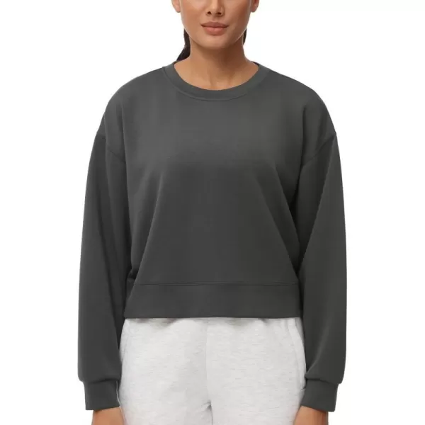 THE GYM PEOPLE Womens Crewneck Cropped Pullover Sweatshirt Cute Basic Long Sleeves Workout TopsGraphite Grey