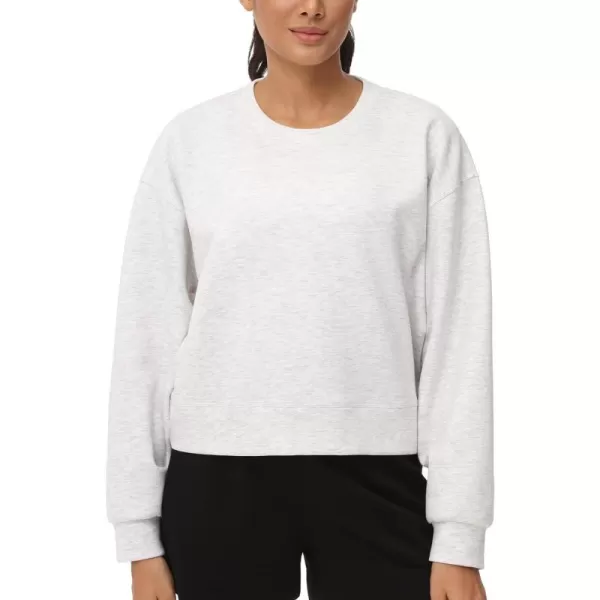 THE GYM PEOPLE Womens Crewneck Cropped Pullover Sweatshirt Cute Basic Long Sleeves Workout TopsHeather White