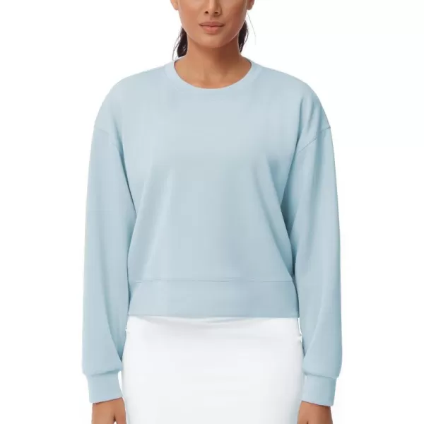 THE GYM PEOPLE Womens Crewneck Cropped Pullover Sweatshirt Cute Basic Long Sleeves Workout TopsLight Blue