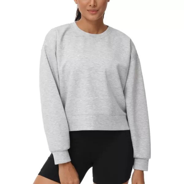 THE GYM PEOPLE Womens Crewneck Cropped Pullover Sweatshirt Cute Basic Long Sleeves Workout TopsLight Heather Grey