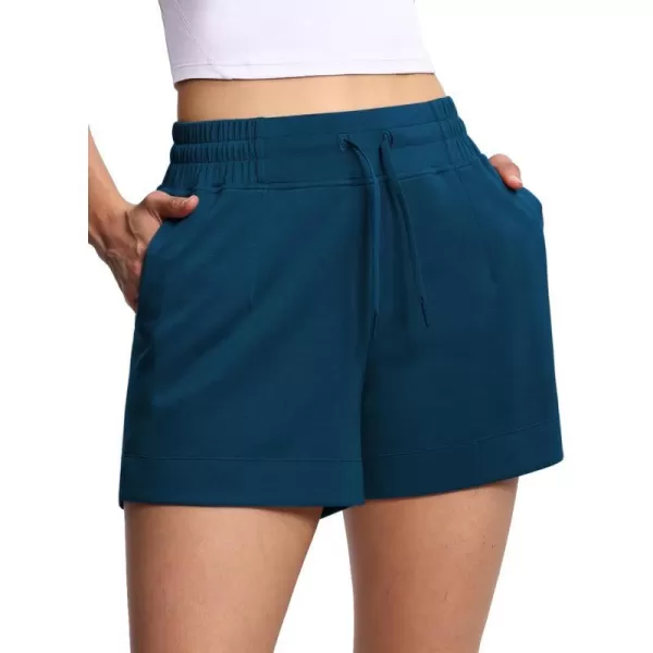 THE GYM PEOPLE Womens Drawstring Sweat Shorts High Waisted Summer Workout Lounge Shorts with PocketsDark Blue Green