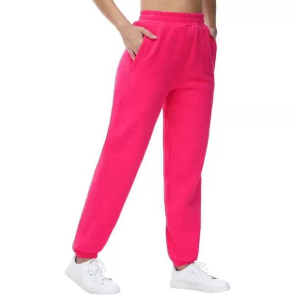 THE GYM PEOPLE Womens Fleece Sweatpants Warm Workout Joggers Pants with PocketsBright Pink