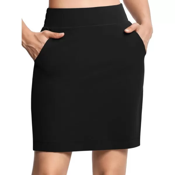 THE GYM PEOPLE Womens Golf Skorts Modest Knee Length Athletic Tennis Skirts Builtin Shorts with 4 PocketsBlack
