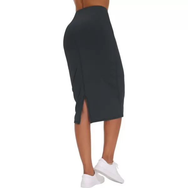 THE GYM PEOPLE Womens High Waist Tummy Control Pencil Skirts Stretchy Bodycon Midi Skirt Below Knee with Back SlitGrey